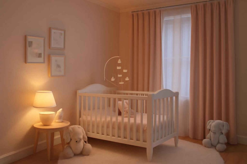Quarto de bebê aconchegante com cortinas blackout